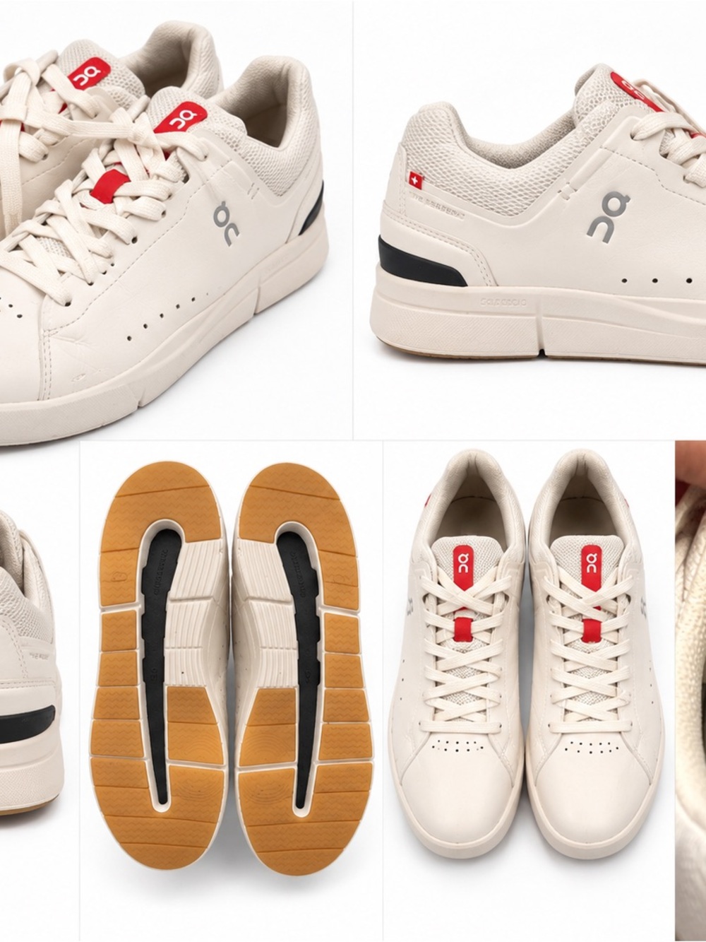 On Running Ivory Low-Top Sneakers with Red Accents and Gum Outsole